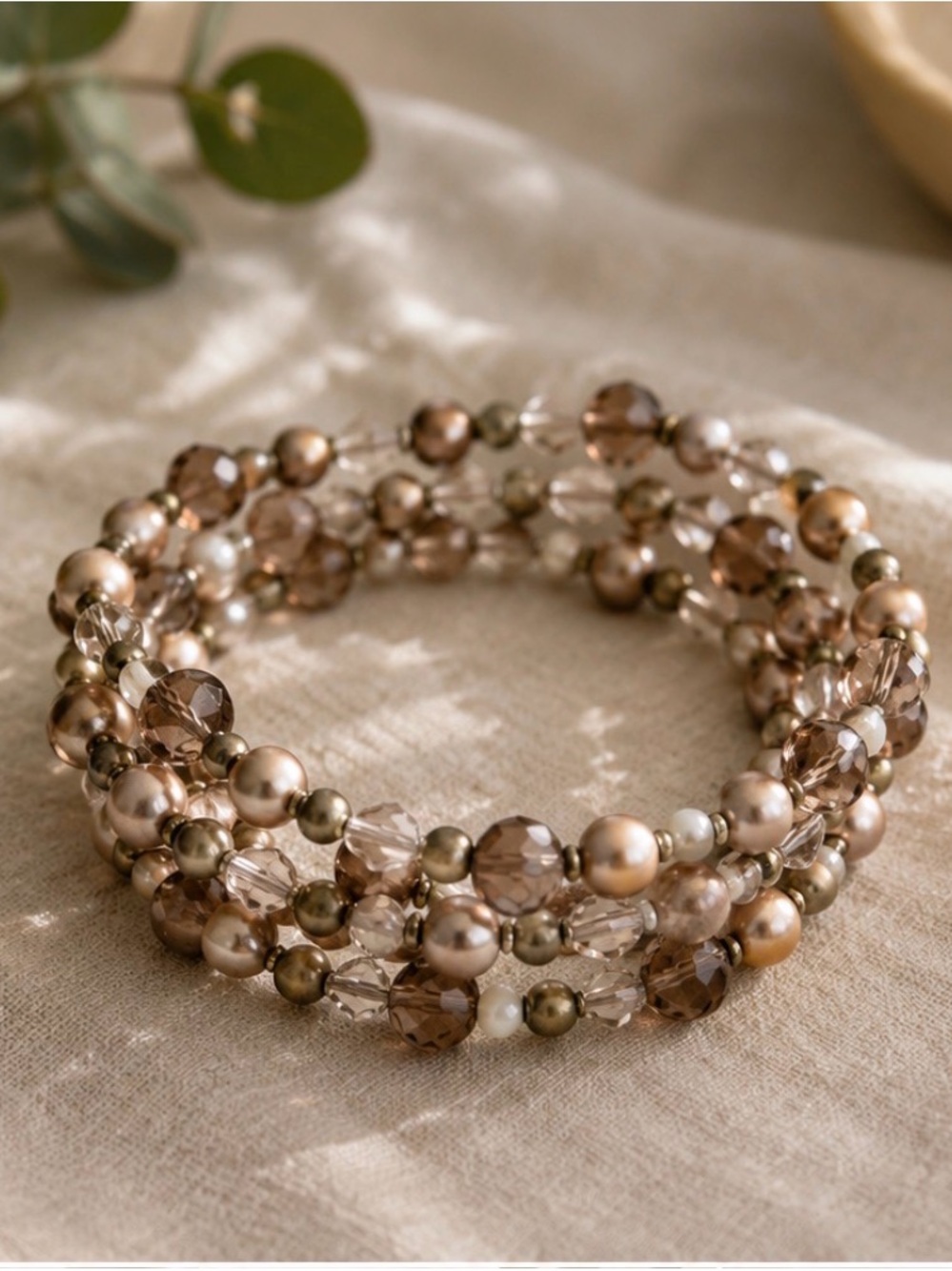 Elegant Champagne Beaded Wrap Bracelet - Women's Jewelry